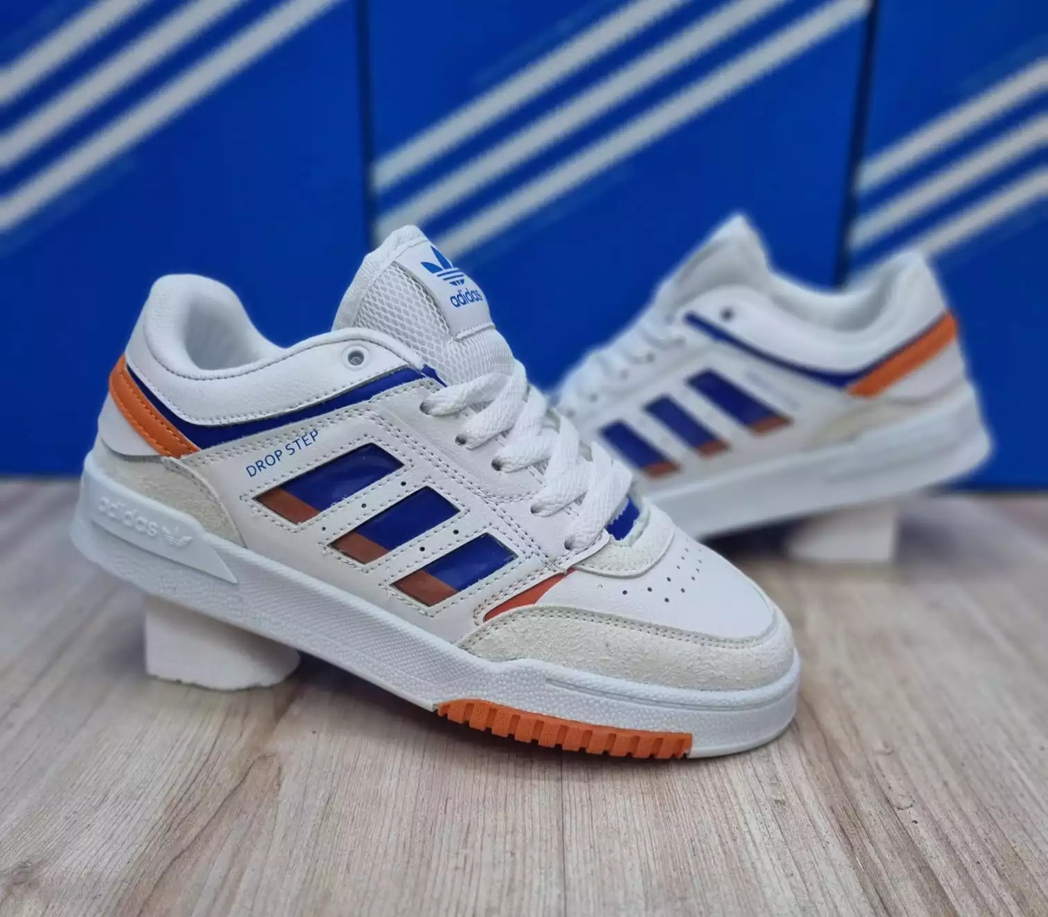 ADİDAS DROP STEP BEYAZ MAVİ TURUNCU KADIN  SPOR AYAKKABI